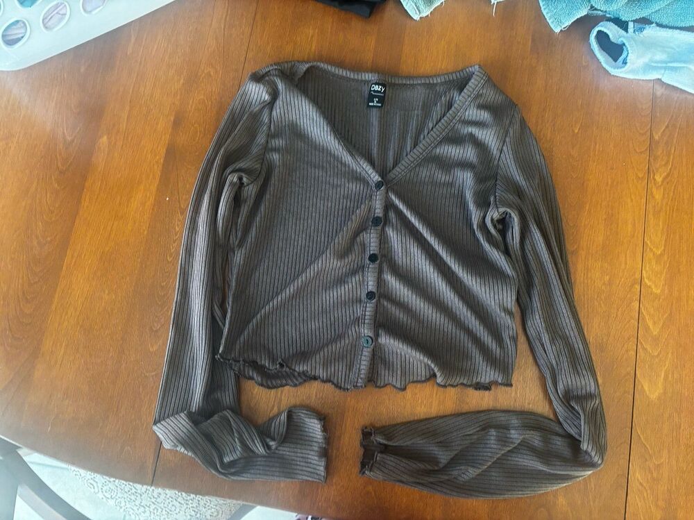 Grey Crop Cardigan with Ruffle Hem